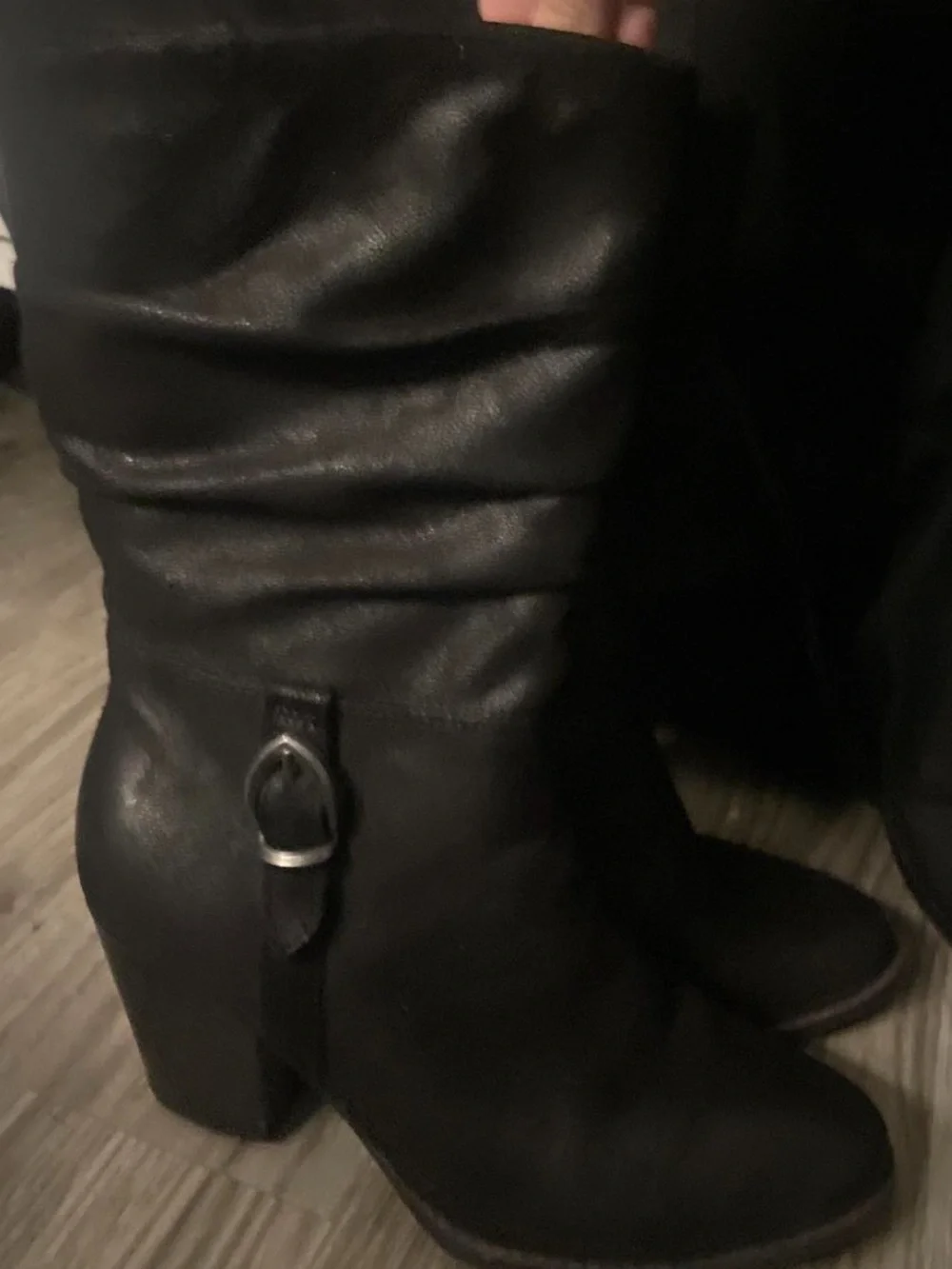 Women's Black Mid-Calf Slouch Leather Boots